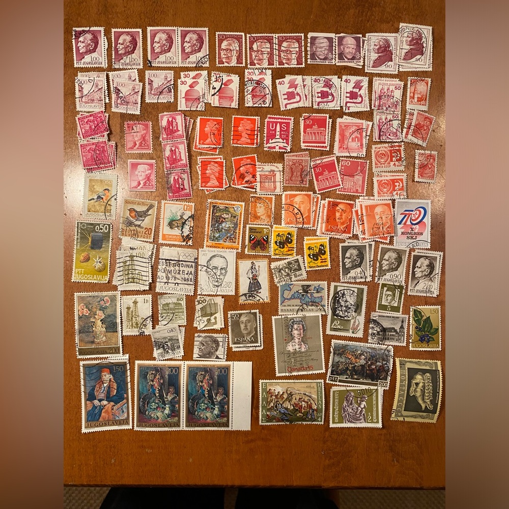 Vintage international & USA Postal Stamps - over 100 postmarked. Multicolor #1